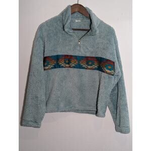 Women's Aztec Sherpa Zip Pullover Teal Size L